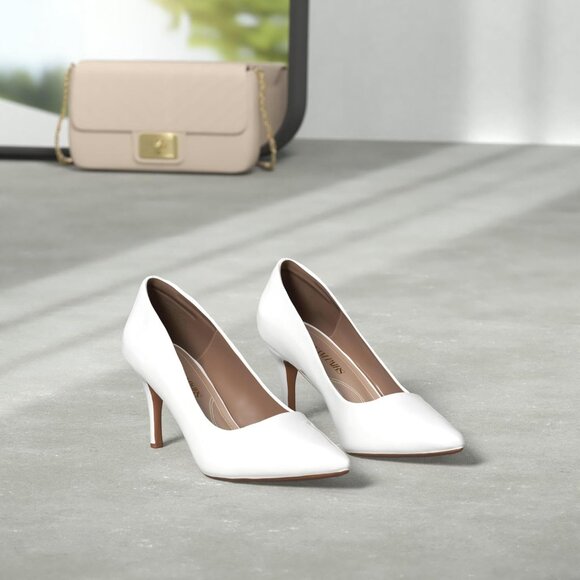 Dream Pair Women White Faux Leather Kucci Pointed Toe High Heel Pumps Shoes - Picture 2 of 8